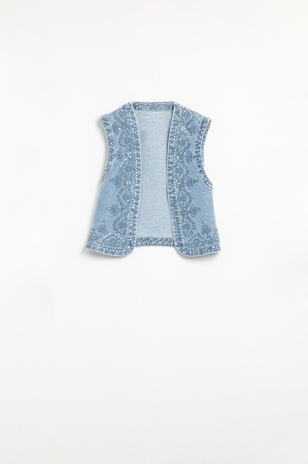 Q2 Gilet in denim con motivo di paillettes