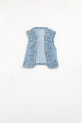 Q2 Gilet in denim con motivo di paillettes