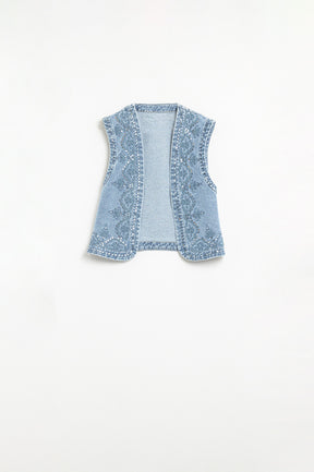 Q2 Gilet in denim con motivo di paillettes