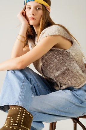 Gilet in maglia beige sfumato con bottoni dorati