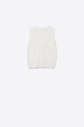 Q2 Gilet in Maglia Pointelle con Bordi Smerlati in Bianco