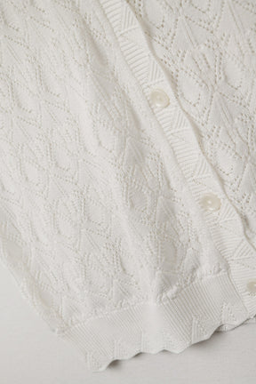 Gilet in Maglia Pointelle con Bordi Smerlati in Bianco