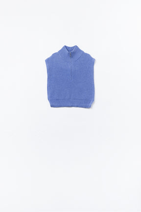 Gilet lavorato a maglia con collo alto a mezza zip e grandi fori per le braccia in blu