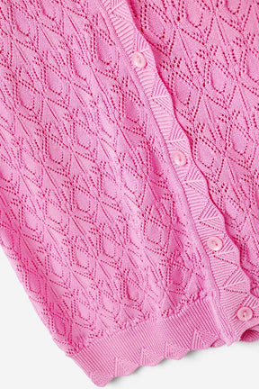 Gilet lavorato a maglia Pointelle con bordi smerlati in fucsia