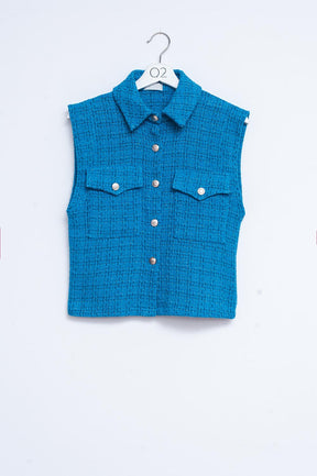 Q2 Gilet sartoriale da abito in bouclé blu