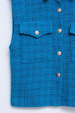 Gilet sartoriale da abito in bouclé blu