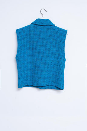 Gilet sartoriale da abito in bouclé blu