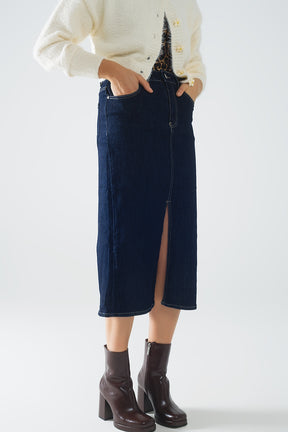 Q2 gonna a matita in denim con lavaggio scuro