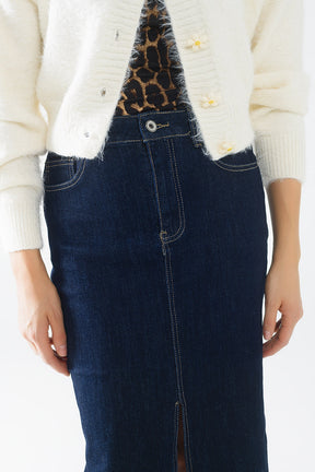 gonna a matita in denim con lavaggio scuro