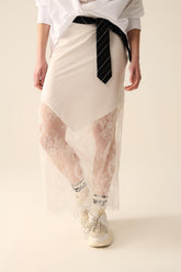 Q2 gonna di satin bianco con pizzo in fondo