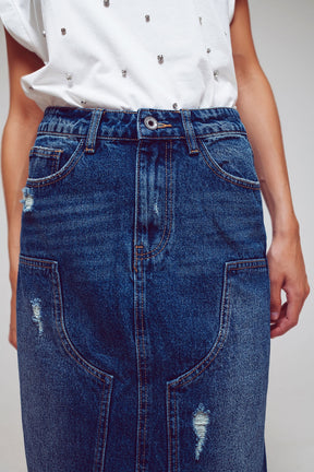 Gonna lunga a matita in denim con dettagli a pannelli nella parte anteriore
