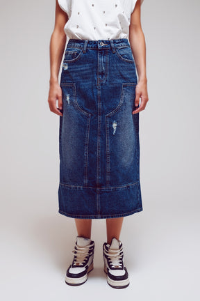 Gonna lunga a matita in denim con dettagli a pannelli nella parte anteriore