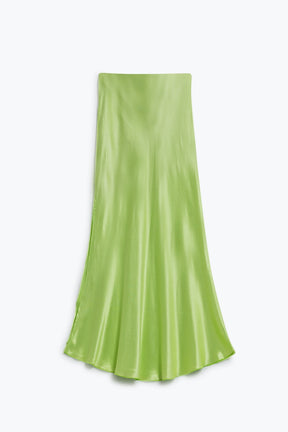 Gonna maxi in seta lime con spacco laterale