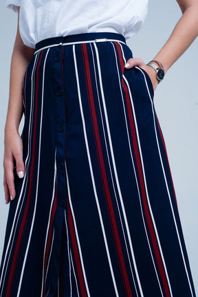 Gonna midi a strisce blu navy
