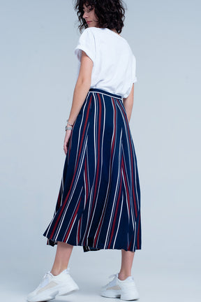 Gonna midi a strisce blu navy