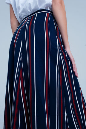 Gonna midi a strisce blu navy
