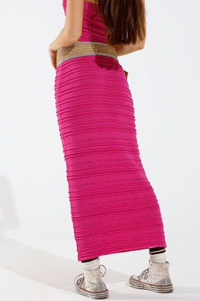 Gonna midi in maglia color fucsia