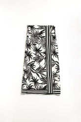 Q2 Gonna midi in tessuto leggero con motivi tropicali in bianco e nero