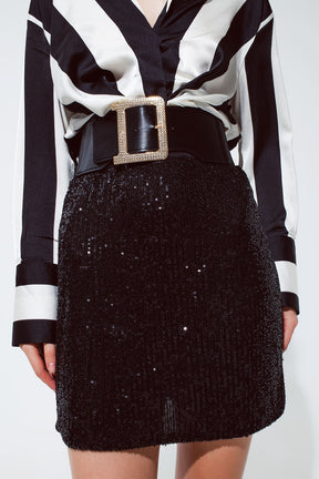 Gonna mini nera con paillettes
