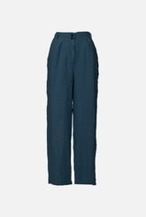 Pantaloni lino blu palazzo