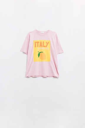 Q2 Italia La Dolce Vita T-shirt rosa baby con stampa grafica
