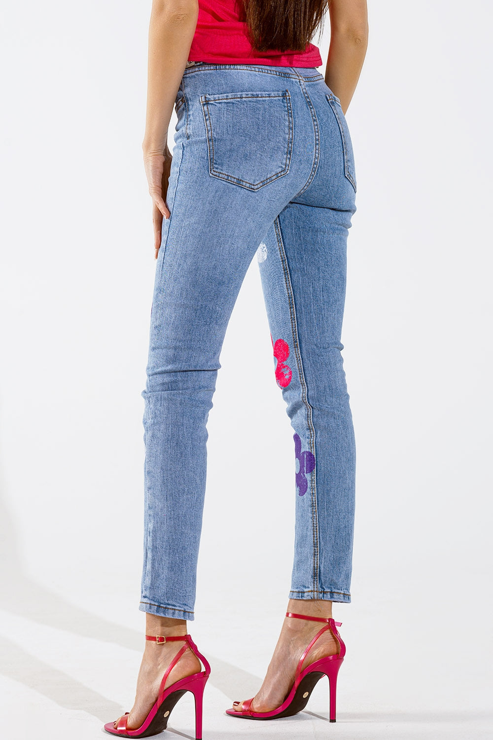 Jeans 5 tasche skinny con dettaglio floreale