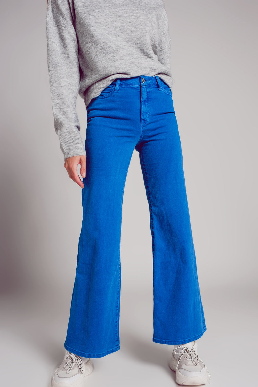 Q2 Jeans a fondo ampio in misto cotone blu