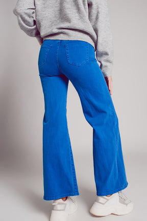 Jeans a fondo ampio in misto cotone blu