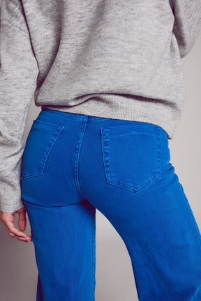 Jeans a fondo ampio in misto cotone blu