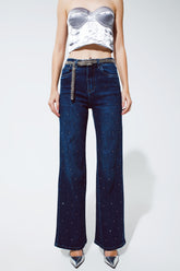 Q2 Jeans a gamba dritta con dettaglio strass in blu