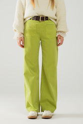 Q2 Jeans a gamba dritta verde lime con tasche frontali