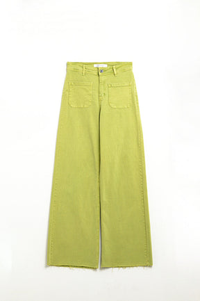 Jeans a gamba dritta verde lime con tasche frontali