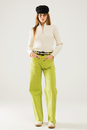 Jeans a gamba dritta verde lime con tasche frontali