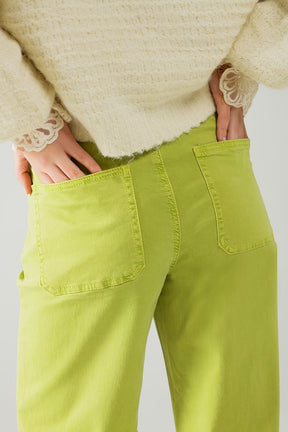Jeans a gamba dritta verde lime con tasche frontali