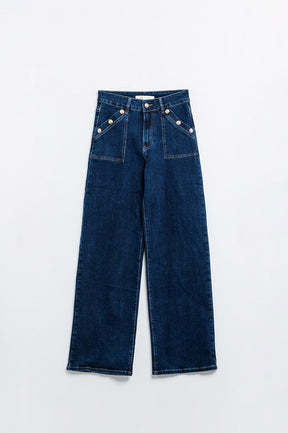Jeans a gamba larga con 3 bottoni