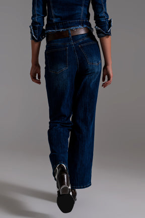 Jeans a gamba larga stile anni '70 in denim blu lavaggio medio