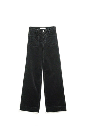 Q2 Jeans a gamba tesa in velluto a coste nero con tasche