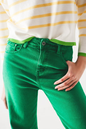Jeans a vita alta a vita bassa di colore verde