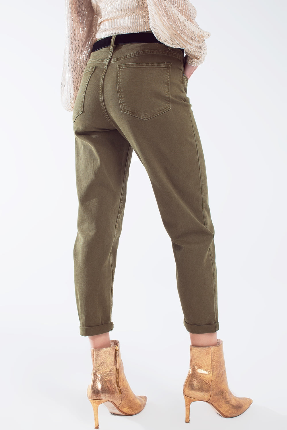 Jeans a vita media in cotone khaki sepia