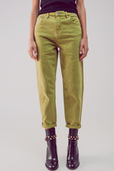 Q2 Jeans a vita medio alta in cotone verde lime