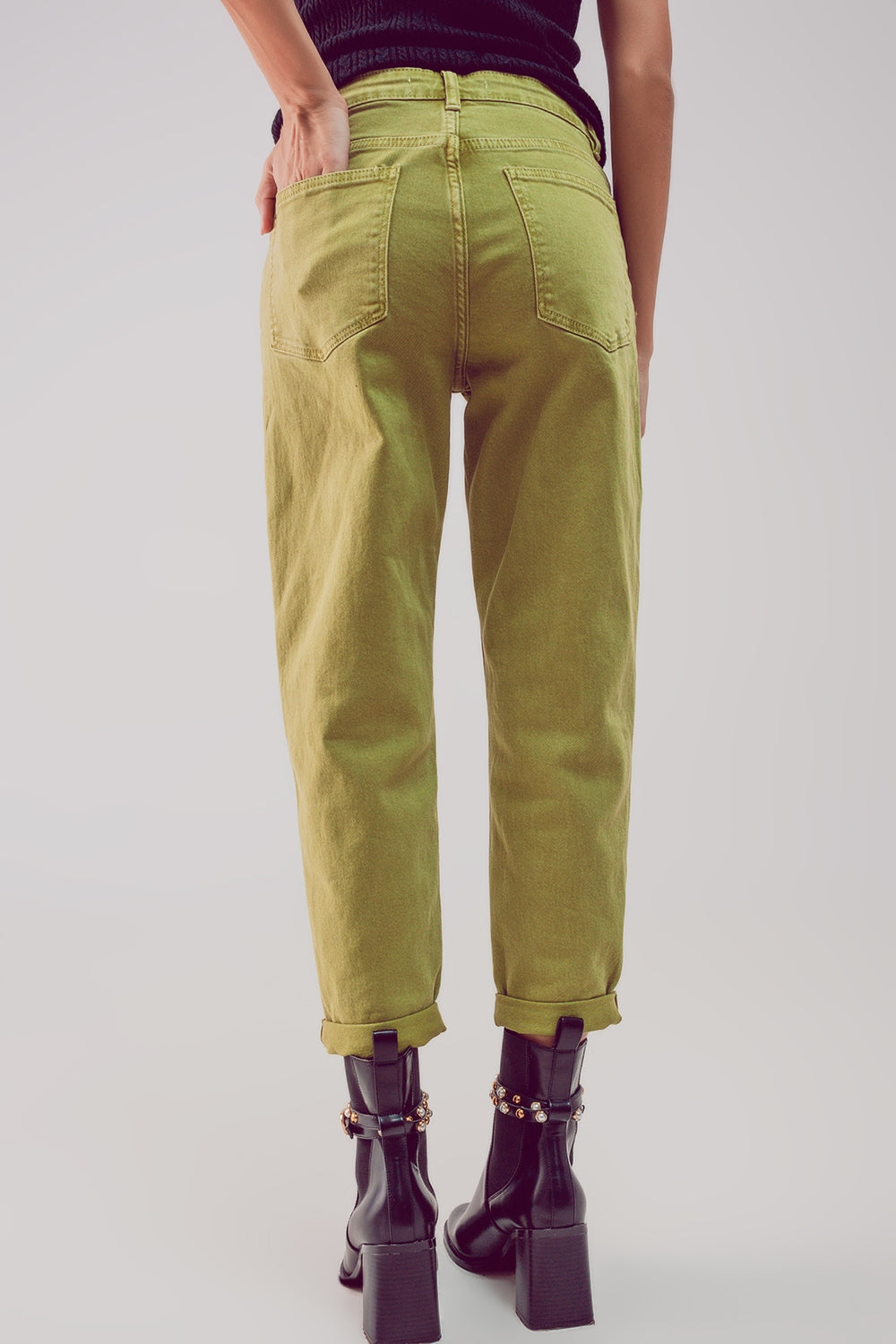 Jeans a vita medio alta in cotone verde lime