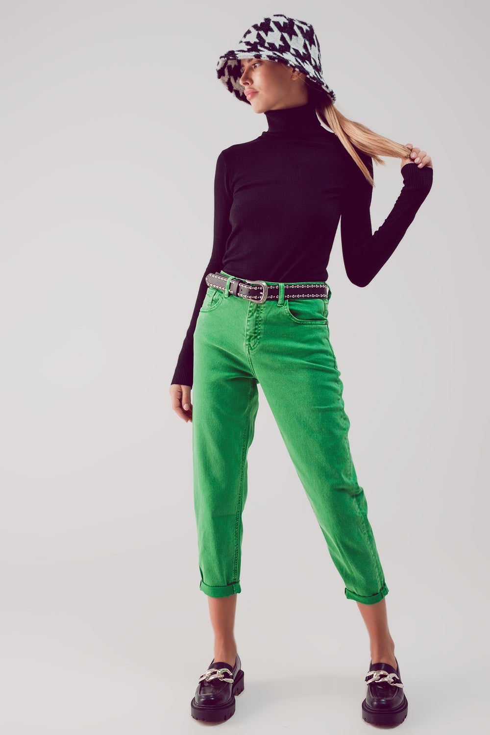 Jeans a vita medio alta in cotone verde