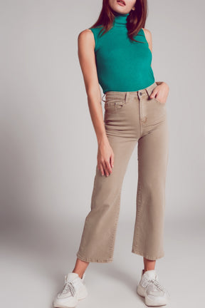Jeans a Zampa alla Caviglia color beige
