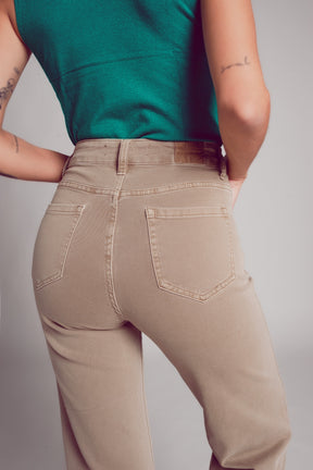 Jeans a Zampa alla Caviglia color beige