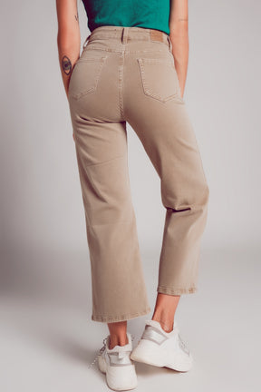 Jeans a Zampa alla Caviglia color beige