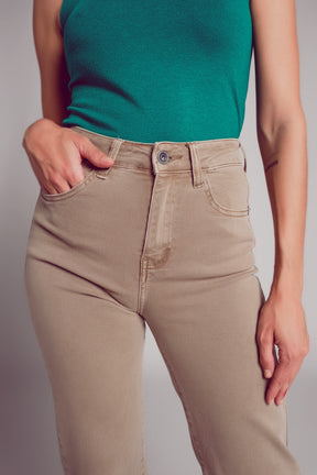 Jeans a Zampa alla Caviglia color beige