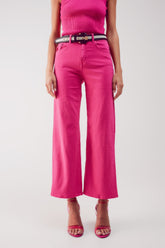 Q2 Jeans a Zampa alla Caviglia color fushia