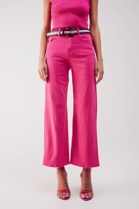 Q2 Jeans a Zampa alla Caviglia color fushia