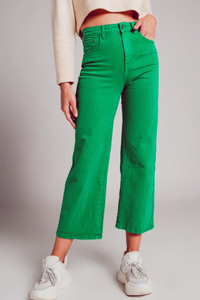 Q2 Jeans a Zampa alla Caviglia color verde intenso