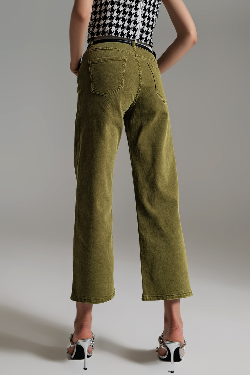 Jeans a Zampa alla Caviglia color verde oliva